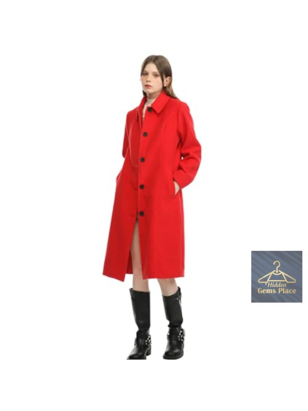Women's Wool Blend Pea Trench Coat with Pockets Single-Breasted
